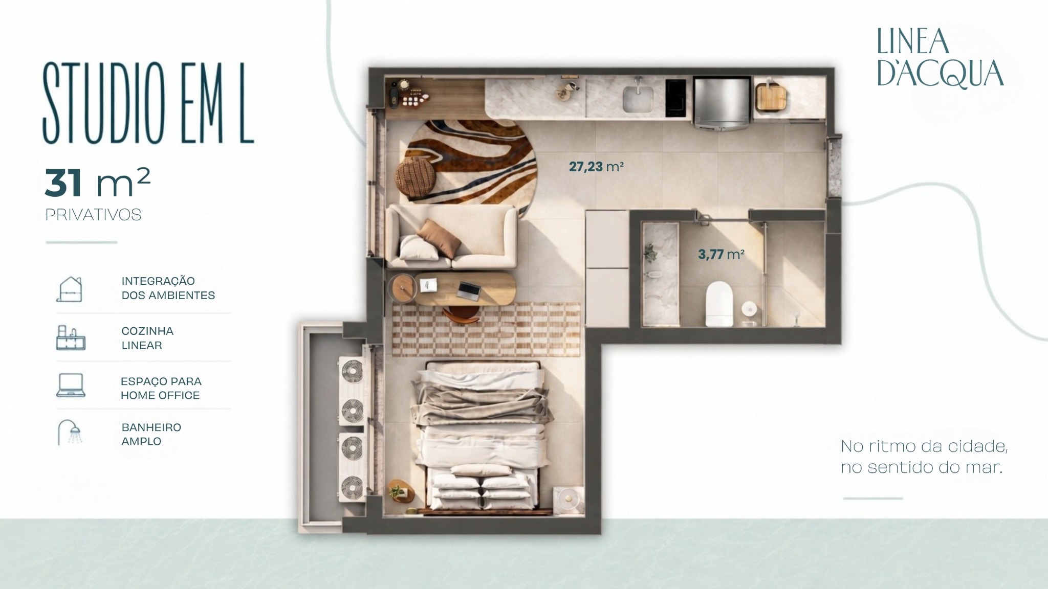 Studio em L — 31 m²