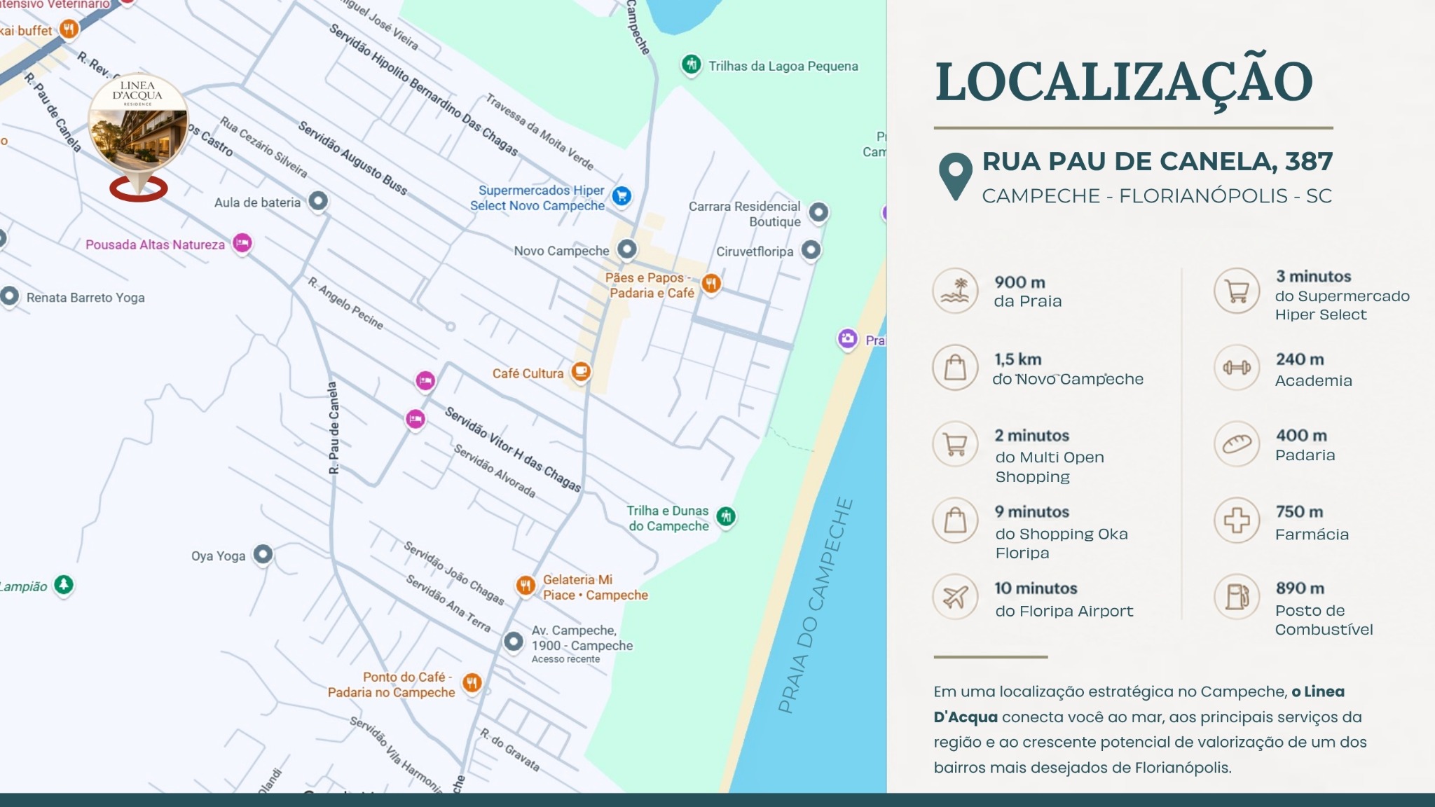 Mapa de localização do Linea D’Acqua no Campeche